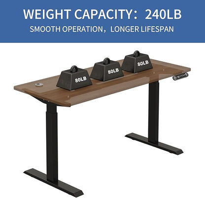 Dual Motor Electric Standing Desk - 63 x 30 Inch Adjustable Height Sit Stand Computer Desk with Splice Board, Stand Up Desk Table for Home Office, Rustic Brown Top(with Radian)