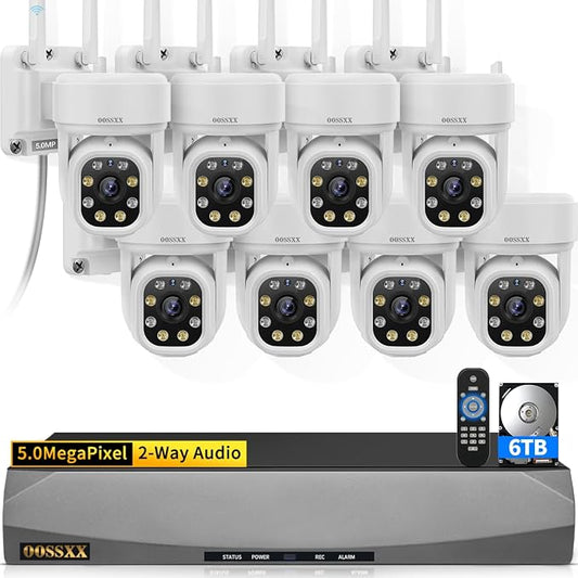 (2026 Update 90 Days Storage) 5MP PT Wireless Security Camera System with AI Human Tracking, Dual-Band 2.4G&5G WiFi, 130° Wide Angle, 2-Way Audio, No Monthly Fee, Outdoor Home Security Kit