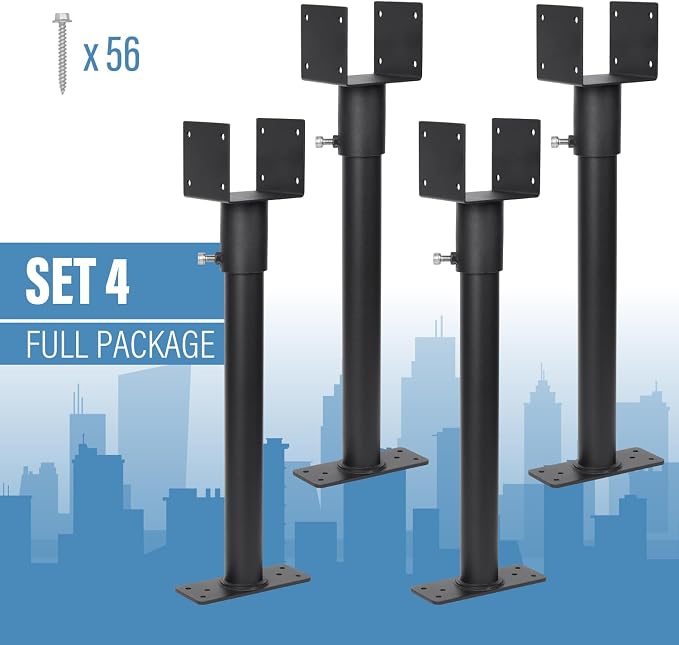 4 Pack 304 Stainless Steel 3.6" Heavy Duty Saddle Roof Riser for Patio Pergolas, 18-1/4" High (Black)