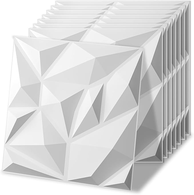 Art3d 100 Pack Decorative 3D Wall Panels, 19 Sq.Feet PVC Interior Wall Décor, 11.8"x11.8", White