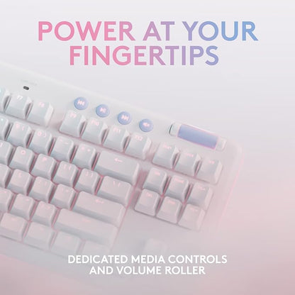 Logitech G715 Wireless Mechanical Gaming Keyboard with LIGHTSYNC RGB, Lightspeed, Tactile Switches (GX Brown), and Keyboard Palm Rest, PC/Mac Compatible - White Mist