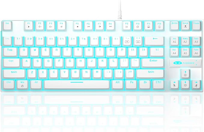 MageGee Mechanical Gaming Keyboard with Blue Switch, Compact 87 Keys Wired Computer Keyboard for Windows Laptop PC Gamer, LED Ice Blue Backlit, White