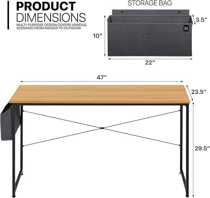 MoNiBloom Computer Desk, Modern Simple Style Laptop Table with Storage Bag for Reading Writing Livingroom Bedroom - Light Walnut