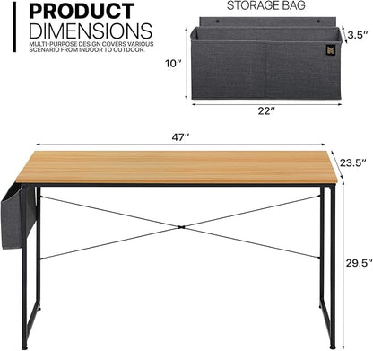 MoNiBloom Computer Desk, Modern Simple Style Laptop Table with Storage Bag for Reading Writing Livingroom Bedroom - Light Walnut