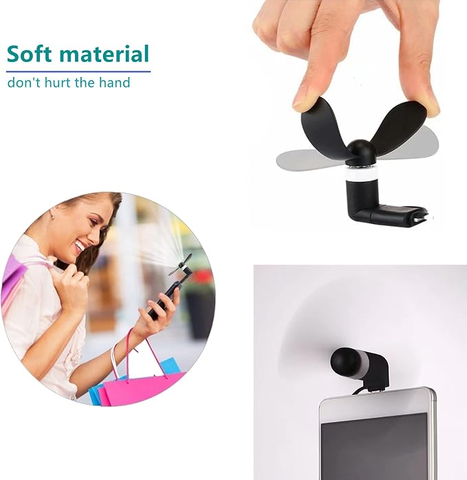 Type USB C 2-in-1 Cell Phone Fan, for iPhone All Series 7 8 X 11 12 13 14 15 16 17 XS XR Plus Mini Pro Max SE, for Samsung Galaxy S, Z Fold Flip, A1/A2/A3/A5 Series, M1/M3/M5, Note Series (Black x6)