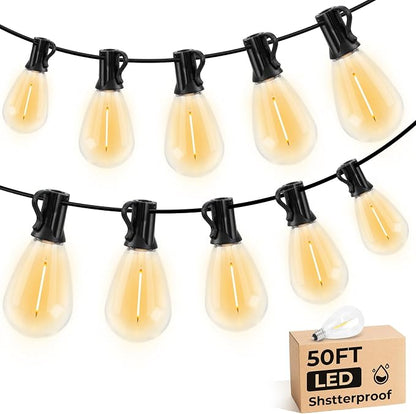 GvvooHome S11 LED Outdoor String Lights 50FT, Shatterproof & Waterproof Patio Lights with 16 Plastic Bulbs for Porch, Deck, Garden, Backyard, Balcony, 2700K Dimmable