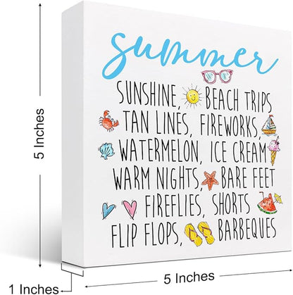 Funny Summer Wood Box Signs,Summer Collections Wooden Sign Desk Decor,Beach Wood Sign Decor,Summer Decorations for Home Office Shelf Table Decor