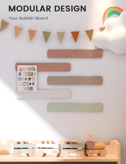 Fluxynara 13" x 2" Felt Wall Panels, Boho | 5-Pack Cork Board Alternative with 35 Push Pins, Adhesive Mounting for Bedroom Door or Home Office