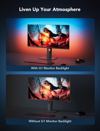 Govee Gaming Light for Monitor G1, RGBIC LED Backlight for 27-34 Inch PC | Smart LED Lights for Monitors with Color Matching, Adapts to Curved Monitors, Double Strip Light Beads with 123 Scene Modes