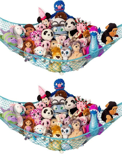 Stuffed Animal Hammock XL 2 Pack | Corner Stuffed Animal Storage & Plushie Net | Extra Large Toy Hammock for Stuffed Animals | Easy Hang, Hardware Included | Light Blue Bedroom Decor | by Lilly's Love