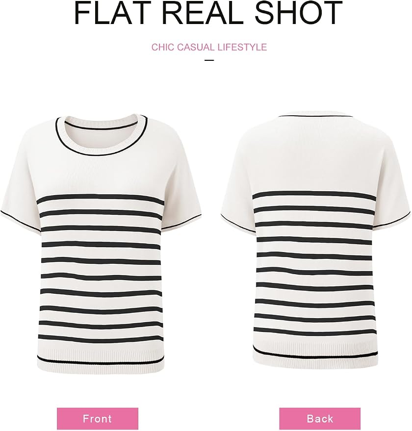 SHEWIN Womens Tops Trendy Short Sleeve Shirts Crewneck Lightweight Knit Sweater Top Business Casual Outfits
