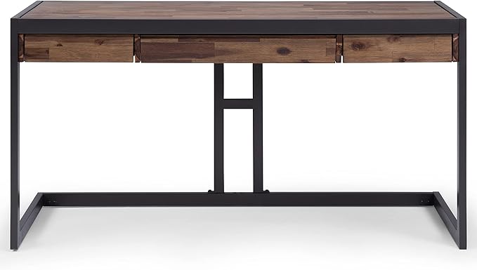 SIMPLIHOME Erina SOLID ACACIA WOOD Industrial 60 Inch Wide Writing Office Desk in Rustic Natural Aged Brown, For the Workstation and Study Table