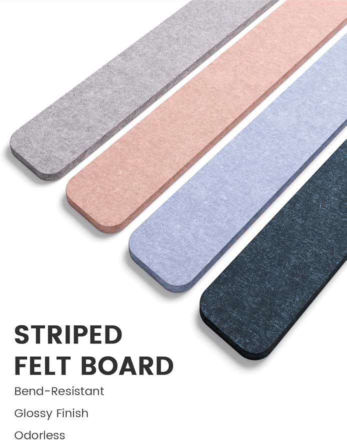 Fluxynara 13" x 2" Felt Wall Panels, Heather Grey | 8-Pack Includes 50 Push Pins and Adhesive Tabs for Photos, Notes and Decor in Bedroom Doors, Home Office or Studios