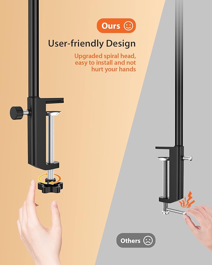 Desk Lamp for Office Home, [3 Color & 10 Brightness] 160 LED Dimmable Reading Lamp with Clamp, Eye-Caring Clip on Desk Light Working for Video Conference Workbench Drafting Crafting Drawing Puzzling