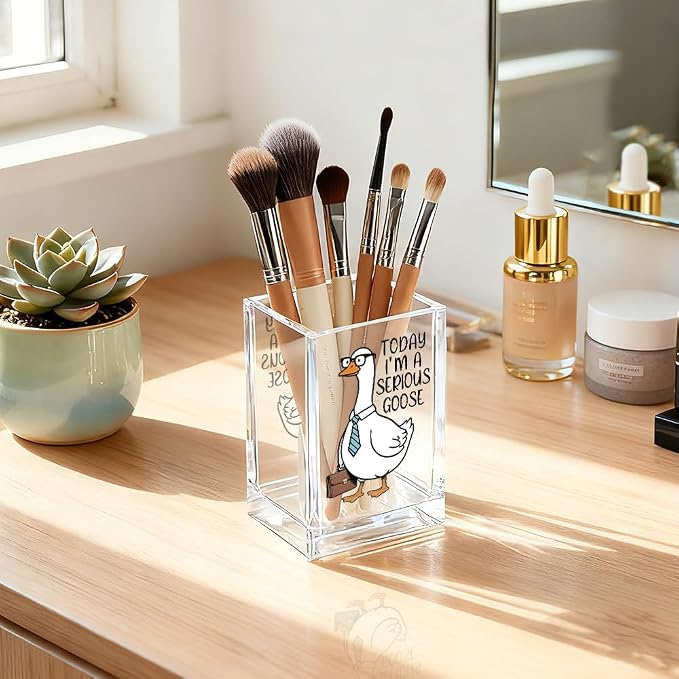 Today I'm A Serious Goose Acrylic Cosmetic Pencil Holder Cup, Funny Silly Goose Pen Holder Gifts For Women Men Friends HR Boss, Office Sarcastic Humor Gifts for Coworkers, Goose Lover Present