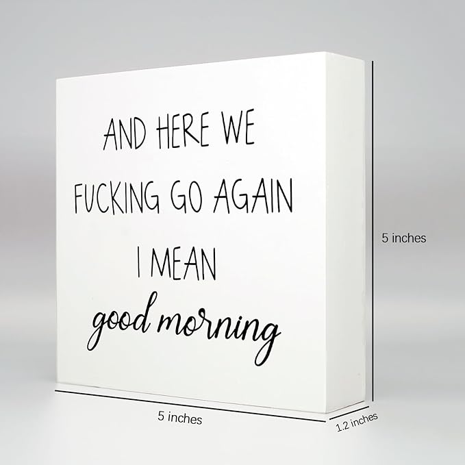 Funny Office Decor Office Desk Decor Aesthetic Office Cubicle Decor and Here We F*cking Go Again I Mean Good Morning Office Shelf Decor Office Decorations for Work Funny Office Gifts (5x5inch)