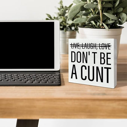 Home Office Desk Wooden Box Sign Decor, Live Laugh Love, Funny Desk Decor Humour Desk Decorations for Women Men Office
