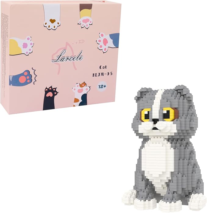 Larcele Cat Micro Building Blocks Animal Set, DIY Mini 3D Building Toy Bricks Kit,985 Pieces KLJM-05 (Scottish Fold)