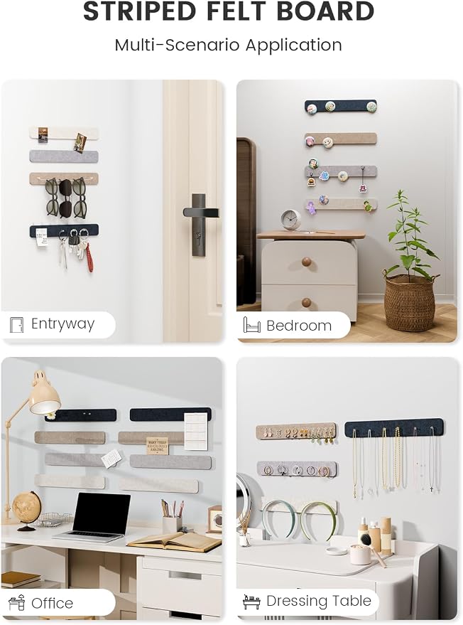 Fluxynara 13" x 2" Felt Wall Panels, Nordic Slate | 8-Pack Includes 50 Push Pins and Adhesive Tabs for Photos, Notes and Decor in Bedroom Doors, Home Office or Studios