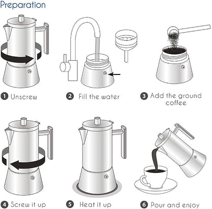 Easyworkz Diego Stovetop Espresso Maker Stainless Steel Italian Coffee Machine Maker 4Cup 6.8 oz Induction Moka Pot