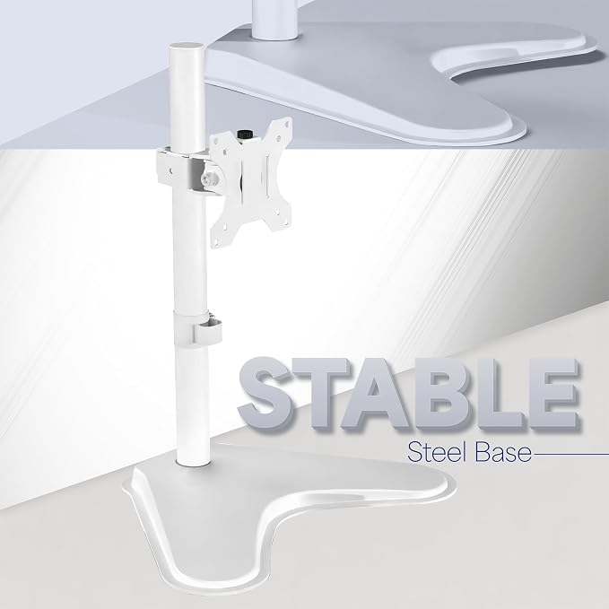 VIVO Single Monitor Desk Stand, Holds Screens up to 32 inch Regular and 38 inch Ultrawide, Freestanding VESA Steel Mount Base, Adjustable Height, Tilt, Swivel, Rotation, White, STAND-V001HW