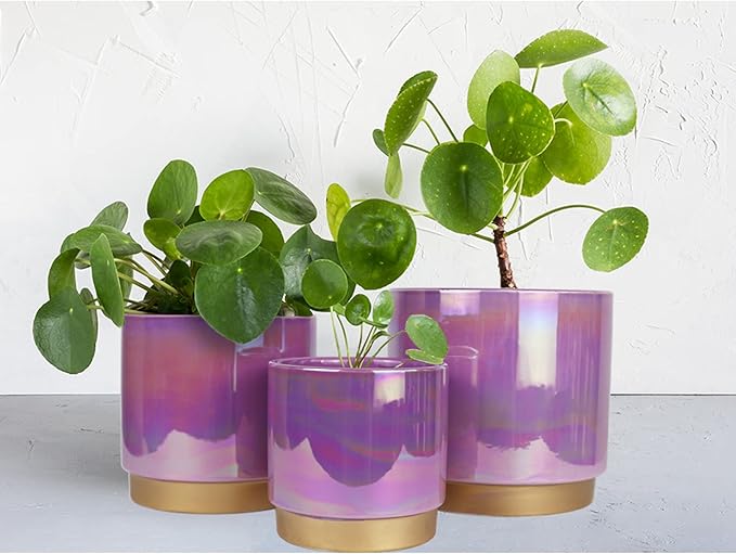 Gepege Ceramic Pots for Plants, Rainbow Pearl Glaze Planter with Drainage Hole, 6.0 inch+5.0 Inch+4.0 Inch. Indoor-Outdoor Large Round Succulent Orchid Flower Pots