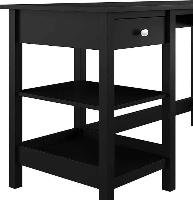 Bush Furniture Broadview 54W Computer Desk with Shelves in Classic Black| Personal Workstation Table and Storage for Home Office Workspace
