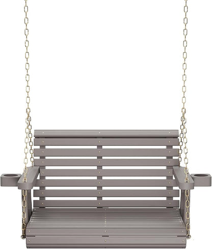 Amish Casual 3 Foot Roll Back Porch Swing with Cup Holders in Semi-Solid Gray Stain - Amish Made in The USA from Treated Pine Heavy Duty 700 Lb. Weight Capacity