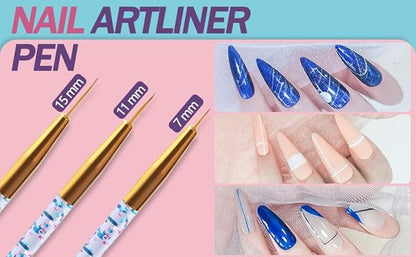 Artdone 35pcs Nail Art Pens brushes,Nail Art Tool Set,Nail Dotting Tools,Nail Dust Brush,Striping Nail Art Brushes for Long Lines,Nail Drawing Pen For Nail Design