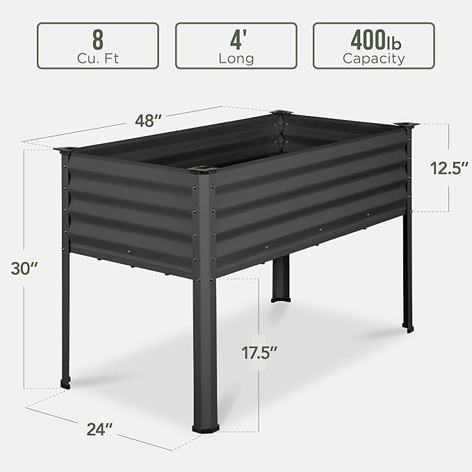 Best Choice Products 48x24x30in Galvanized Raised Garden Bed, Metal Elevated Planter Box, Vegetable Garden for Backyard, Patio, Balcony - Charcoal