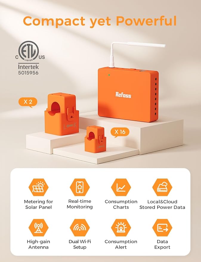 Refoss Smart Home Energy Monitor, Native Open API & Web UI (No Cloud Required), Real Time Electricity Usage Monitor, Power Consumption Meter Works with Home Assistant & MQTT, Solar Net Metering, ETL | Smart Home Energy Monitor