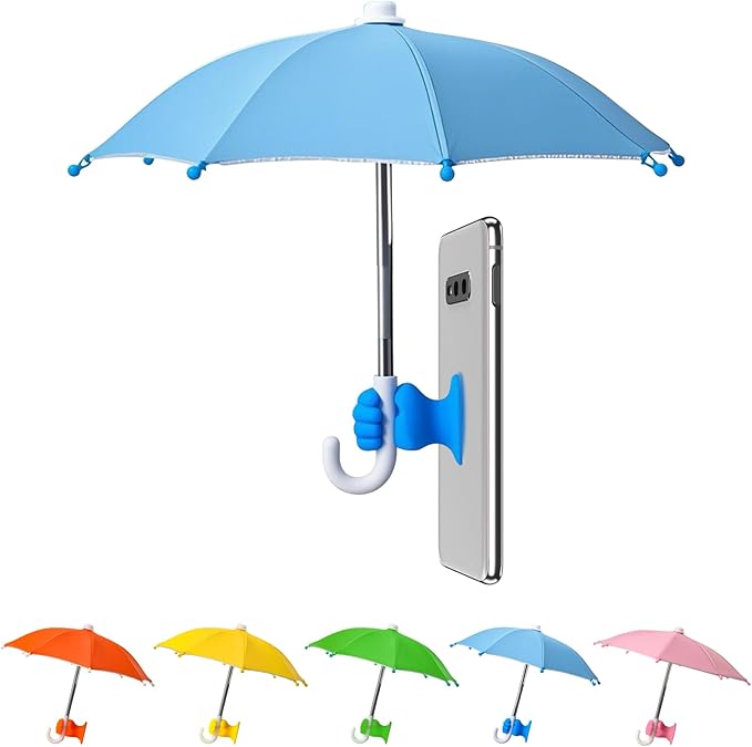 Phone Umbrella Stand, Sun Shade Mini Umbrella for Cell Phone with Adjustable Fist Style Suction Cup, Universal Anti-Glare Sun Visor for Outdoor