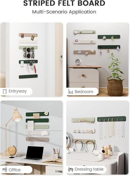 Fluxynara 13" x 2" Felt Wall Panels, Nordic Moss | 5-Pack Cork Board Alternative with 35 Push Pins, Adhesive Mounting for Bedroom Door or Home Office