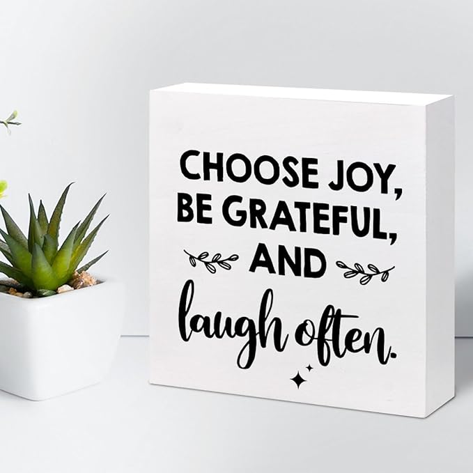 Inspirational Wood Box Sign Desk Decor,Choose Joy Be Grateful and Laugh Often Wood Plaque Signs,Rustic Positive Wooden Block Sign Decor for Office Workplace Classroom Shelf Table Decoration C1078