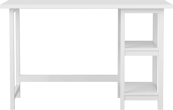Martha Stewart Beckett Modern Trestle Desk with Open Side Shelving in White Wood Grain Finish