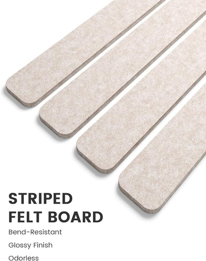 Fluxynara 13" x 2" Felt Wall Panels, Oatmeal | 5-Pack Cork Board Alternative with 35 Push Pins, Adhesive Mounting for Bedroom Door or Home Office