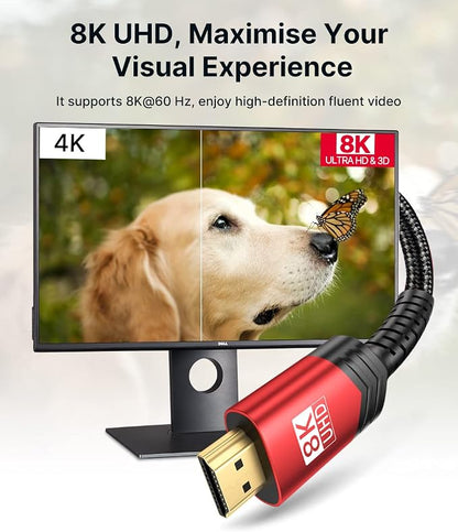 JSAUX Fiber Optic 8K Long HDMI Cable 100 ft 2.1 1 Pack 48Gbps Ultra High Speed HDMI Braided Cord, 4K@120Hz 144Hz, 8K@60Hz, HDCP 2.2&2.3, HDR 10, eARC Compatible with Laptop Monitor UHD TV PS5 PS4-Red