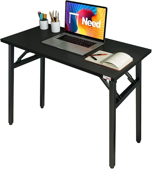Need Folding Desk - 31 1/2" No Assembly Foldable Small Computer Table,Sturdy and Heavy Duty Writing Desk for Small Spaces, Black&Black Frame | Black Frame Writing Gaming Work Table/Sturdy Foldable Study Table for Small Space/Dormitory, No Assembly Requ...