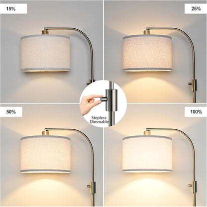 Nintiue Upgraded Modern Arc Dimmable Tall Standing Floor Lamp with Linen Shade, 1200 Lumens LED Bulb Included, for Living & Reading Room, Bedroom, Office & Nursery, Brushed Nickel