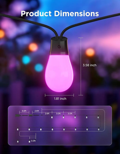 Govee S14 Bulb Outdoor String Lights 2, 48ft RGBICWW, 15 LED Bulbs, IP66 | Patio Lights with 111 Scene Modes for Patio, Backyard, Garden, Compatible with Alexa, Google, Matter, APP Control