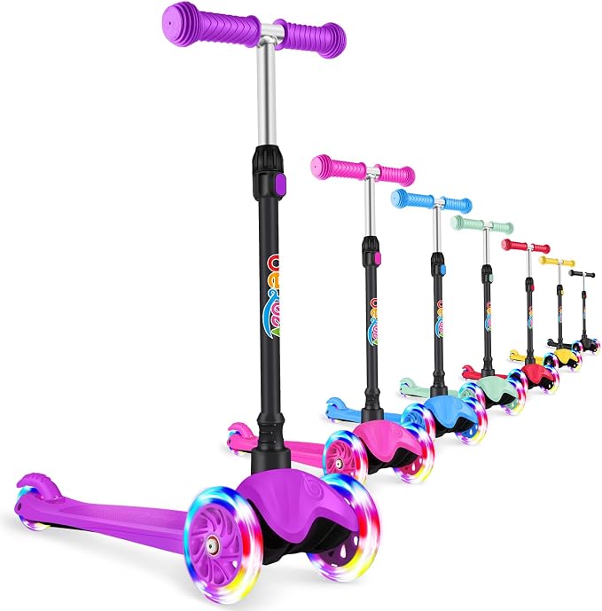 BELEEV A1 Scooter for Kids Ages 2-6, 3 Wheel Kick Scooter for Toddlers Girls Boys, Light up Wheels, Adjustable Height, Lean to Steer, Non-Slip Deck, Lightweight Push Scooter for Children