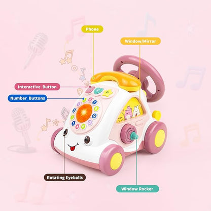 Love Mini Toddler Crawling Car Toy - Interactive Push Along Vehicle with Music & Lights, Early Learning Developmental Gift for Babies 6-12 Months