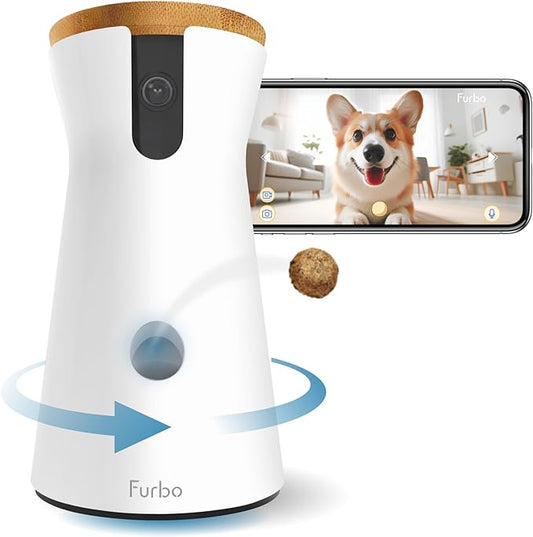 Furbo 360° Dog Camera: Basic See, Talk & Toss Features, No AI Alerts, No Subscription Required, Pet Security Cam w/Barking Alerts, Rotating View, Treat Toss, 2-Way Audio, Smart Home Puppy Monitoring