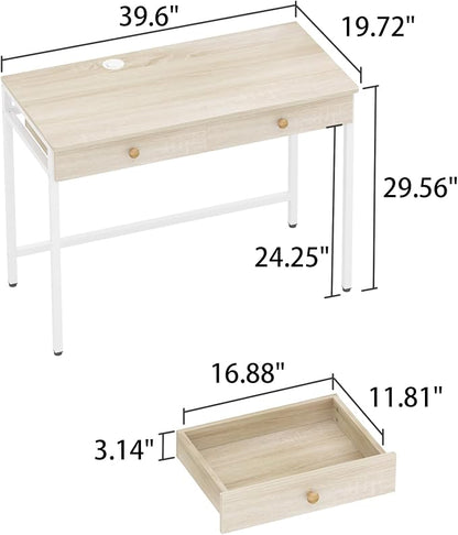 Weehom Computer Desk with Drawers, Home Office Workstation, Beige | Sturdy and spacious workstation for writing, studying and gaming, Suitable for PC and laptop use