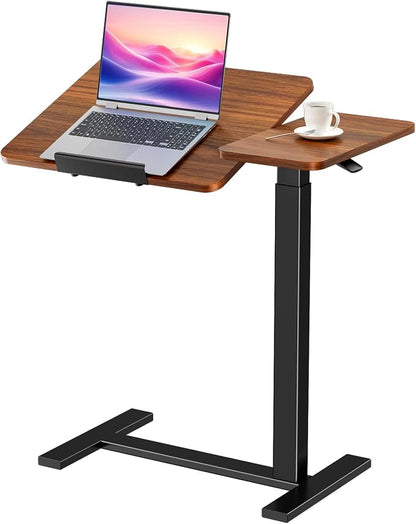 Adjustable Standing Desk Rolling Laptop Table with Wheels, Brown | Tiltable Desktop Design for Comfortable Work, Reading and Study Spaces