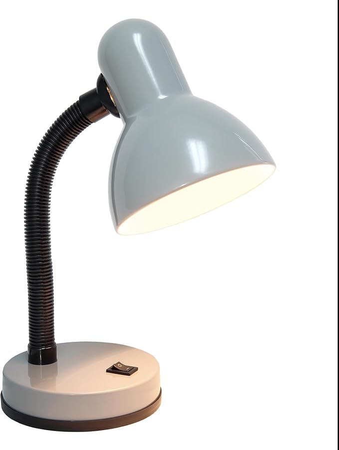 Simple Designs LD1003-SLV-LB 14.25" Basic Metal Desk Lamp with Flexible Hose Neck for Office, Living Room, Bedroom, College Dorm, Bookshelf, Silver, with Feit LED Bulb Included