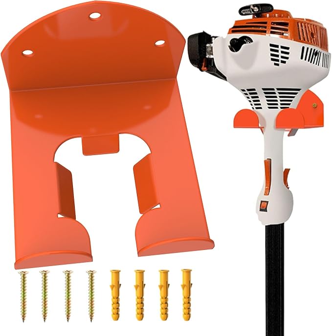 Garage Organizer Wall Hanger - Heavy Duty Garage Storage Trimmer Rack, Garden Power Tool Holder for Weed Whackers, Grass Trimmer, Hedge Trimmer, Grass Trimmer, Garage Tools, 1 Pack(Orange)