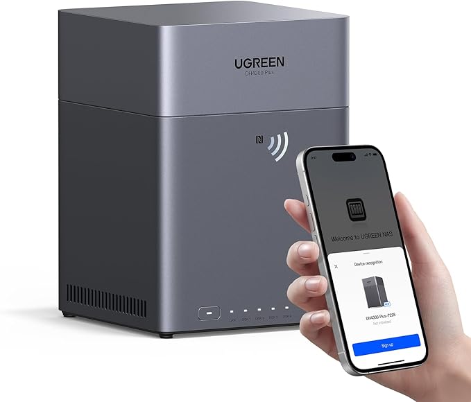 UGREEN NAS DH4300 Plus 4-Bay, Support Capacity up to 128TB (Diskless) | Remote Access, AI Photo Album, Beginner Friendly, 8GB LPDDR4X RAM, 2.5GbE, 4K HDMI, Network Attached Storage (Diskless)