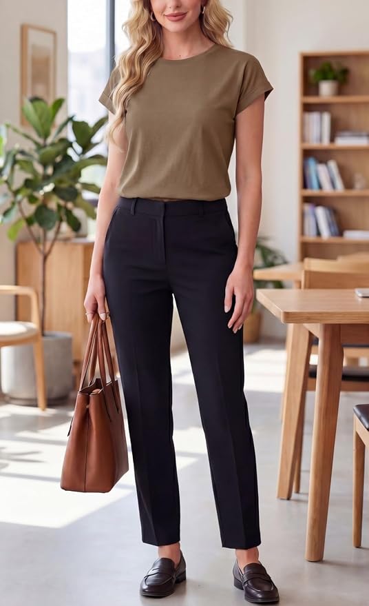 GRECERELLE Womens Summer Tops Cap Sleeve Crew Neck Basic T-Shirt | Everyday Casual Wear, Layering Friendly, Wrinkle-Resistant, Business Casual Ready, Lightweight & Packable, Capsule Wardrobe