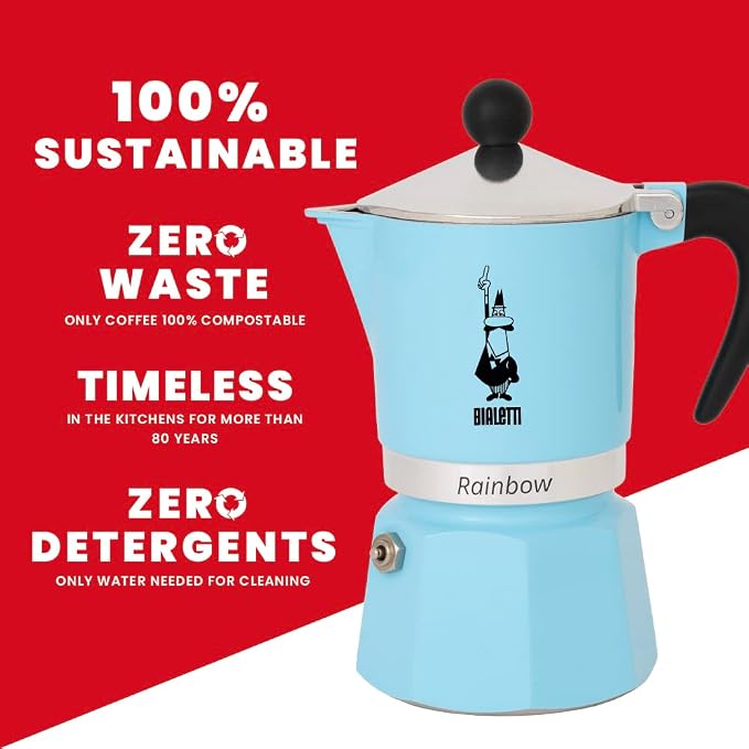 Bialetti 5043 Rainbow Espresso Maker, Light Blue